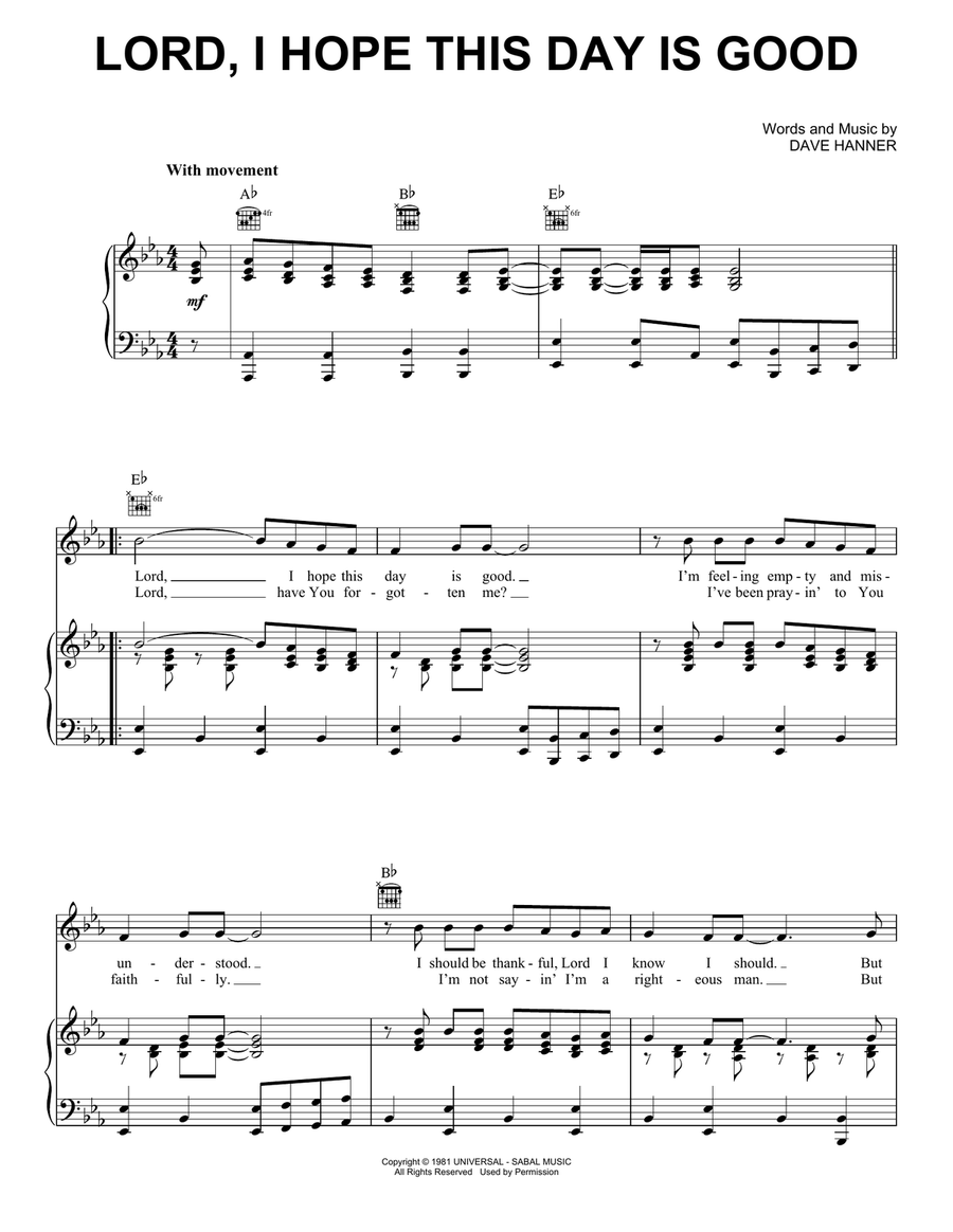 Lord, I Hope This Day Is Good Piano, Vocal, Guitar scores gallery preview page 1