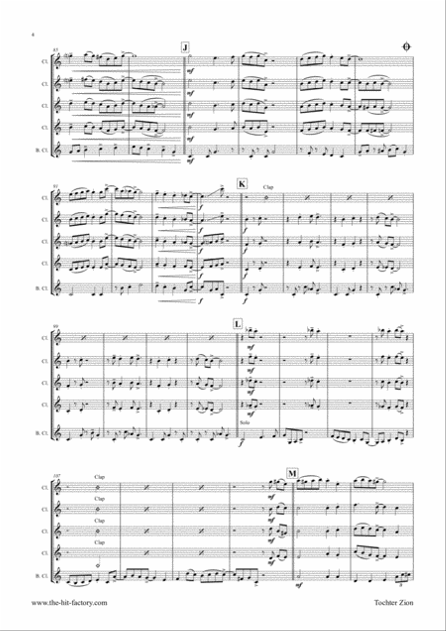 Tochter Zion - Choral & Shuffle - Clarinet Quintet Choir scores gallery preview page 4