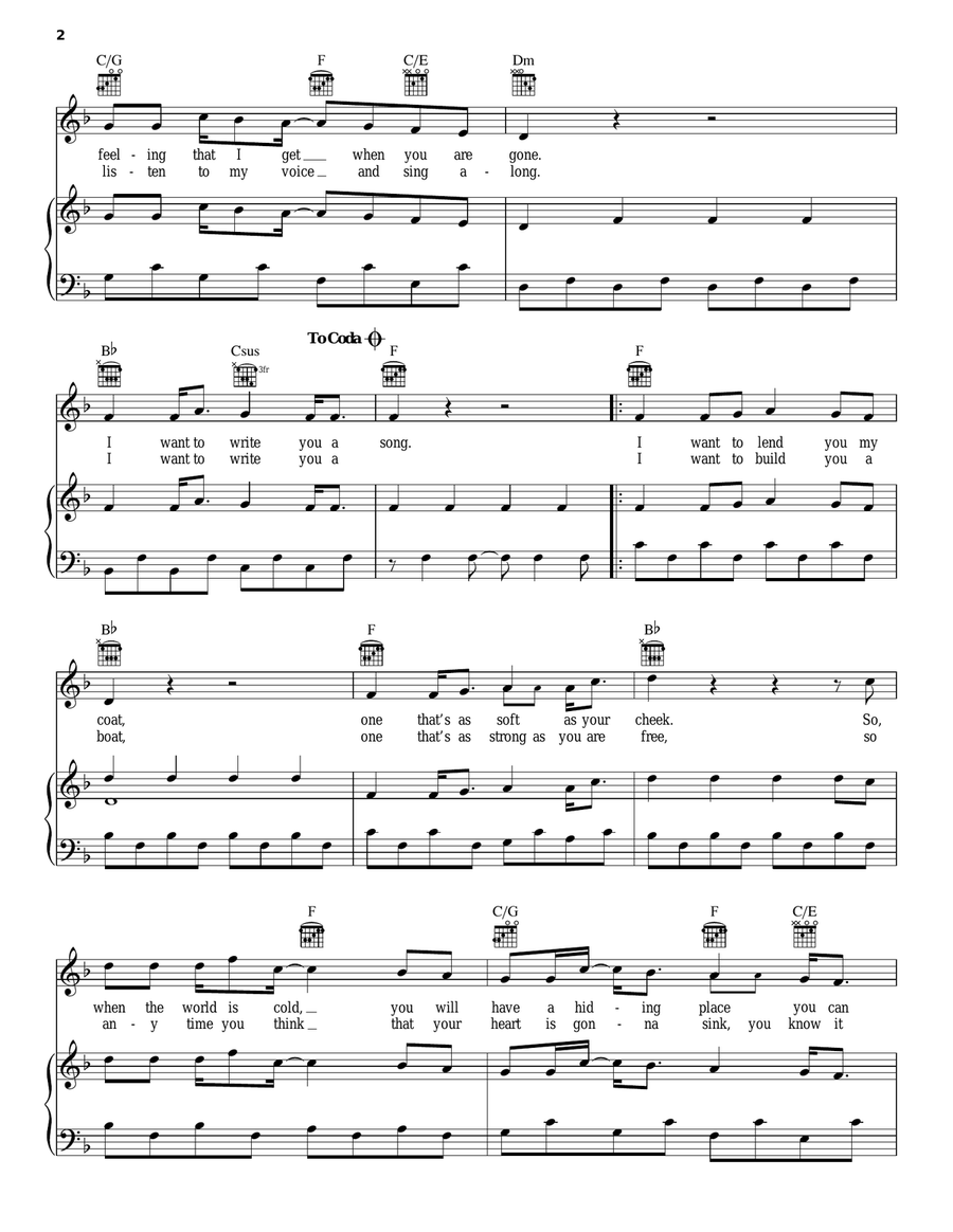 I Want To Write You A Song Piano, Vocal, Guitar scores gallery preview page 2