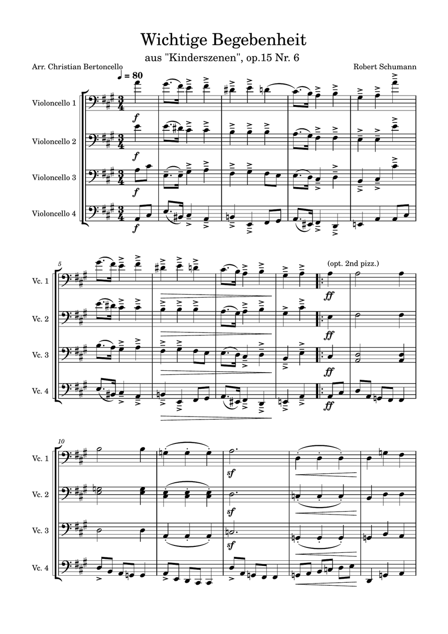 Wichtige Begebenheit arranged for Cello Ensemble (4 Cellos) String Quartet scores gallery preview page 1