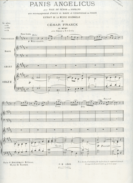 Franck Panis Angelicus No.05 Tenor Or Soprano Organ Cello Harp Bk