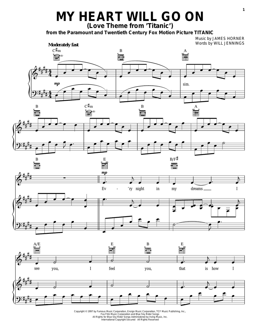 My Heart Will Go On (Love Theme from Titanic) Piano, Vocal scores gallery preview page 1
