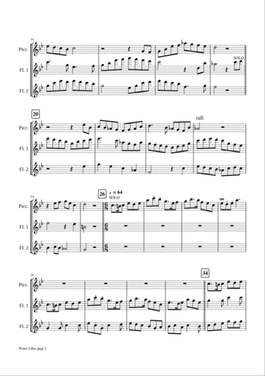 Water Lilies - Flute Trio (Piccolo & two Flutes in C) Flute Trio scores gallery preview page 6
