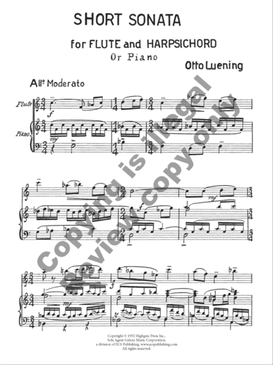Short Sonata No. 1 For Flute And Harpsichord (Or Piano) [Score And Part] Flute Solo scores gallery preview page 10