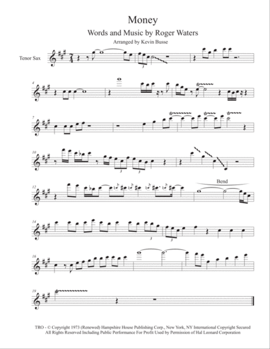 Money Tenor Saxophone scores gallery preview page 1