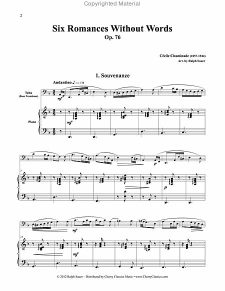 Six Romances Without Words, Op 76 for Tuba or Bass Trombone and Piano image number null