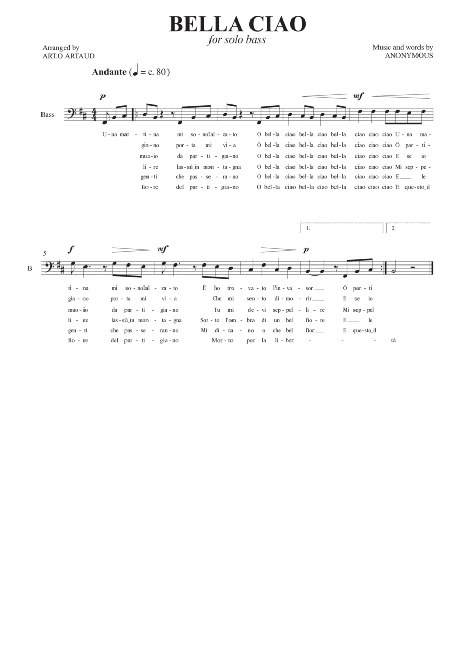 Bella Ciao Bass Voice scores gallery preview page 1