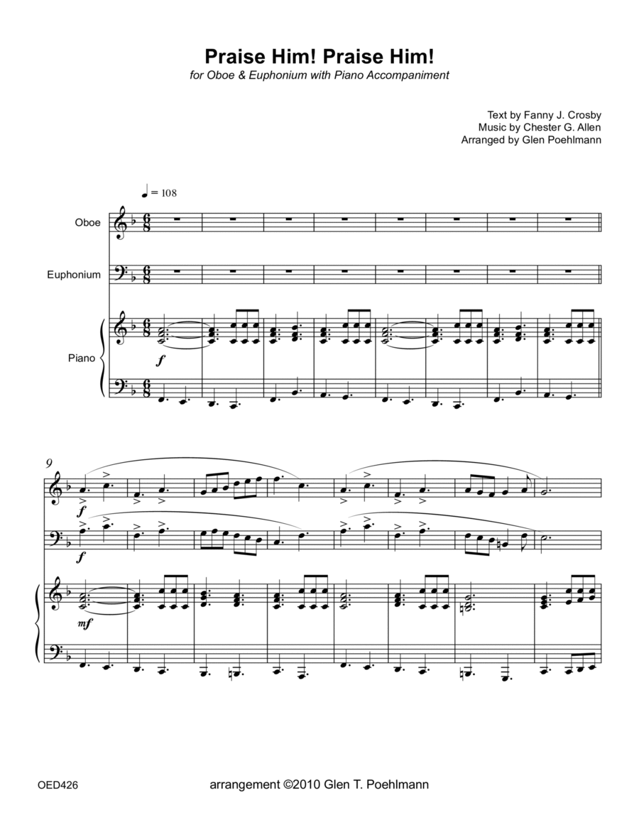 PRAISE HIM! PRAISE HIM! - OBOE & EUPHONIUM (Trombone) with Piano Accompaniment Small Ensemble scores gallery preview page 1