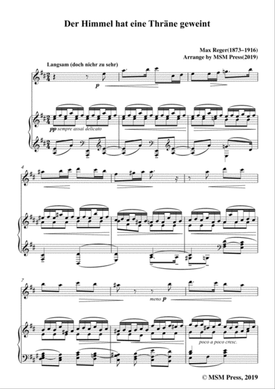 Reger-Der Himmel hat eine Thräne geweint,for Flute and Piano Flute Solo scores gallery preview page 3