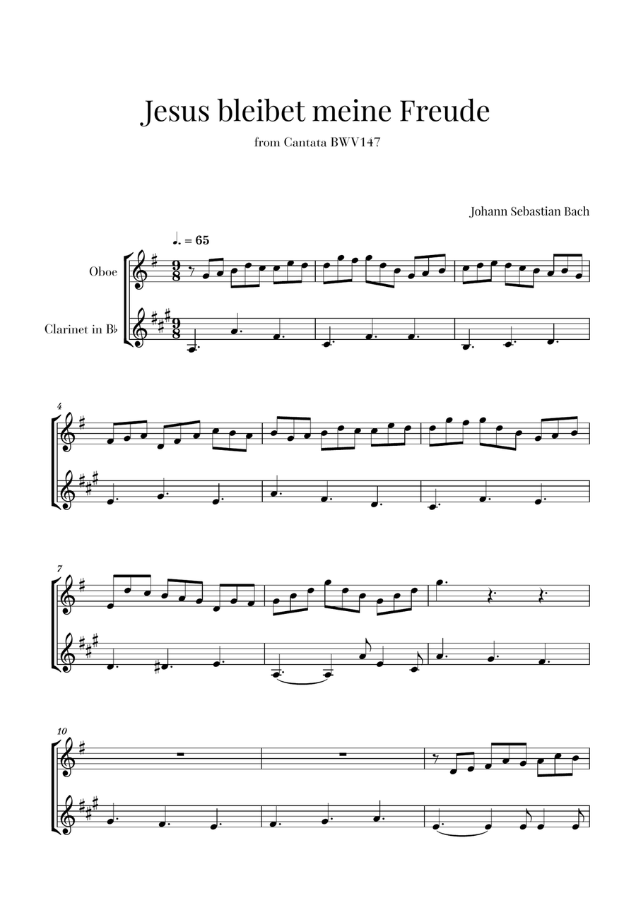 Bach - Jesus bleibet meine Freude for Oboe and Clarinet Woodwind Duet scores gallery preview page 1