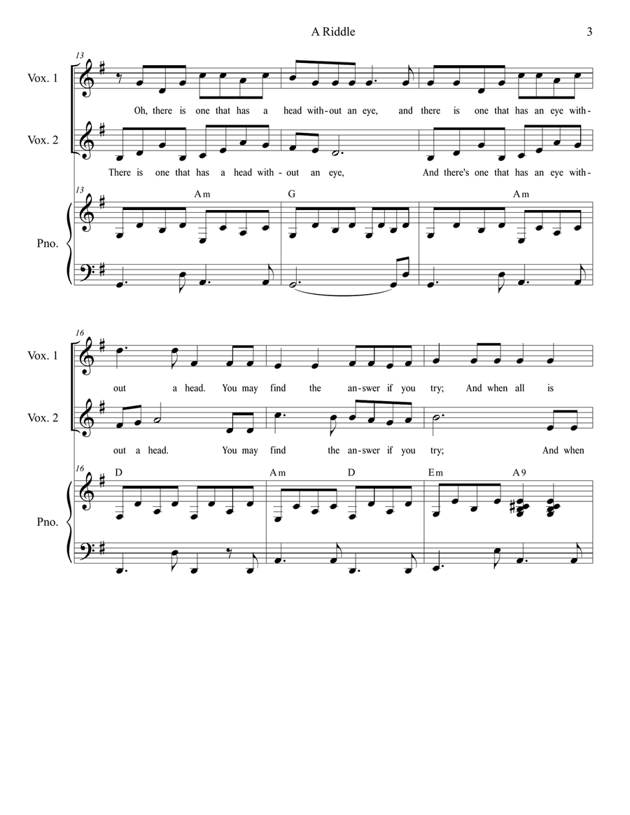 A Riddle (Vocal Trio) Piano, Vocal scores gallery preview page 3