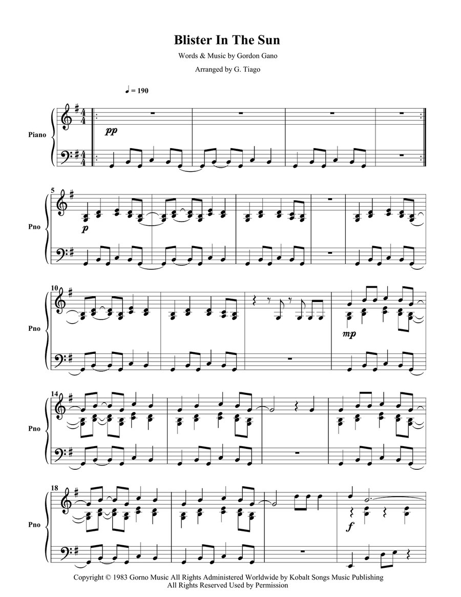 Blister In The Sun Piano Solo scores gallery preview page 1