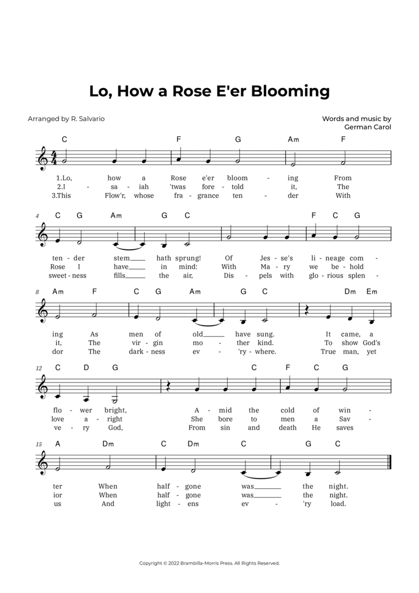 Lo, How a Rose E'er Blooming (Key of C Major) image number null