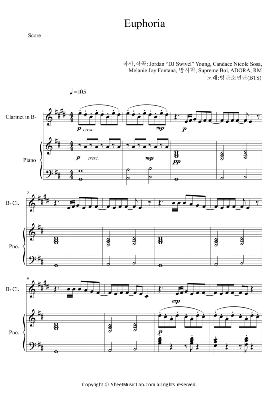 Euphoria Clarinet Solo scores gallery preview page 1