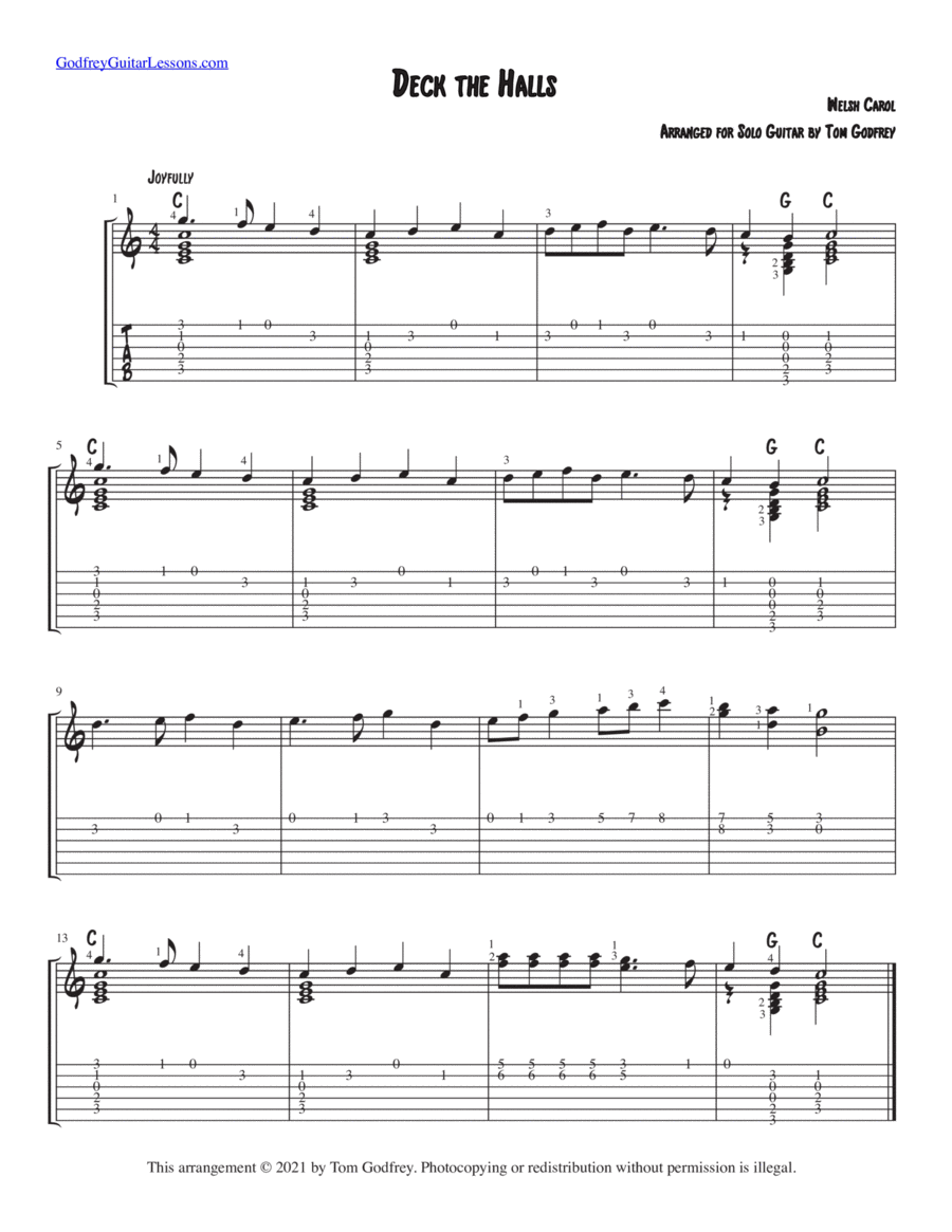 Deck the Halls Guitar Tablature scores gallery preview page 1