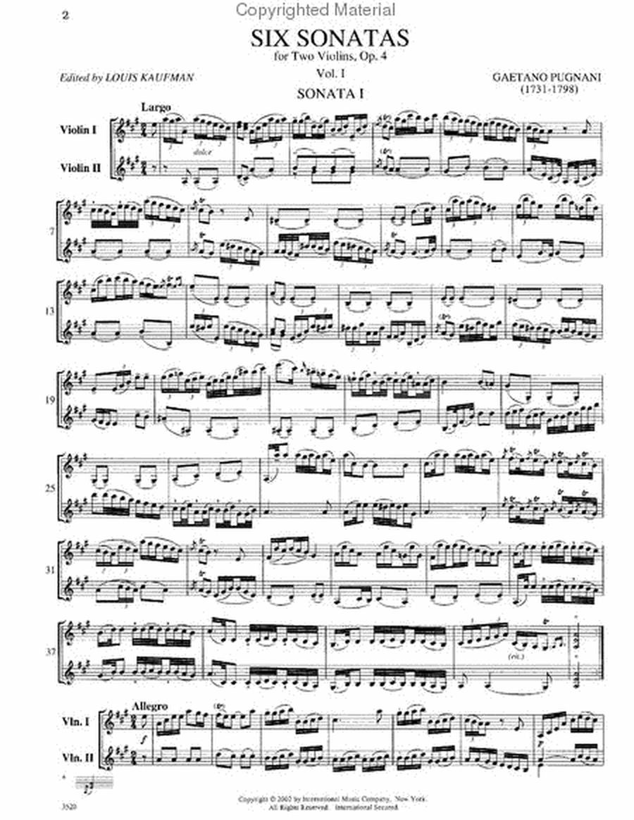 Six Sonatas, Opus 4, Volume 1 - Two Violins