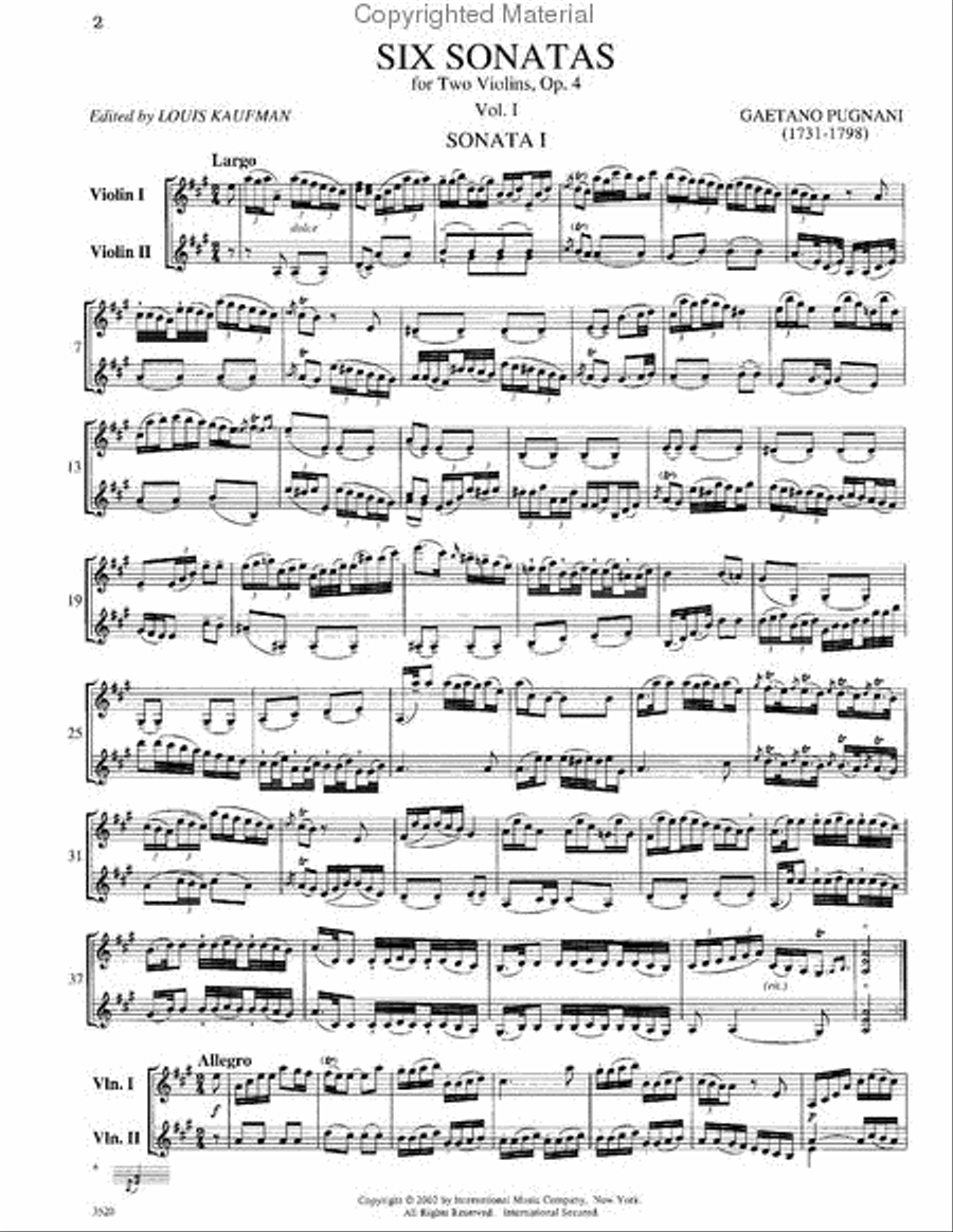 Six Sonatas, Opus 4, Volume 1 - Two Violins String Duet scores gallery preview page 2