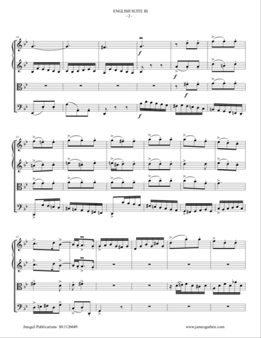 BACH: English Suite No. 3 BWV 808 for String Quartet String Quartet scores gallery preview page 2