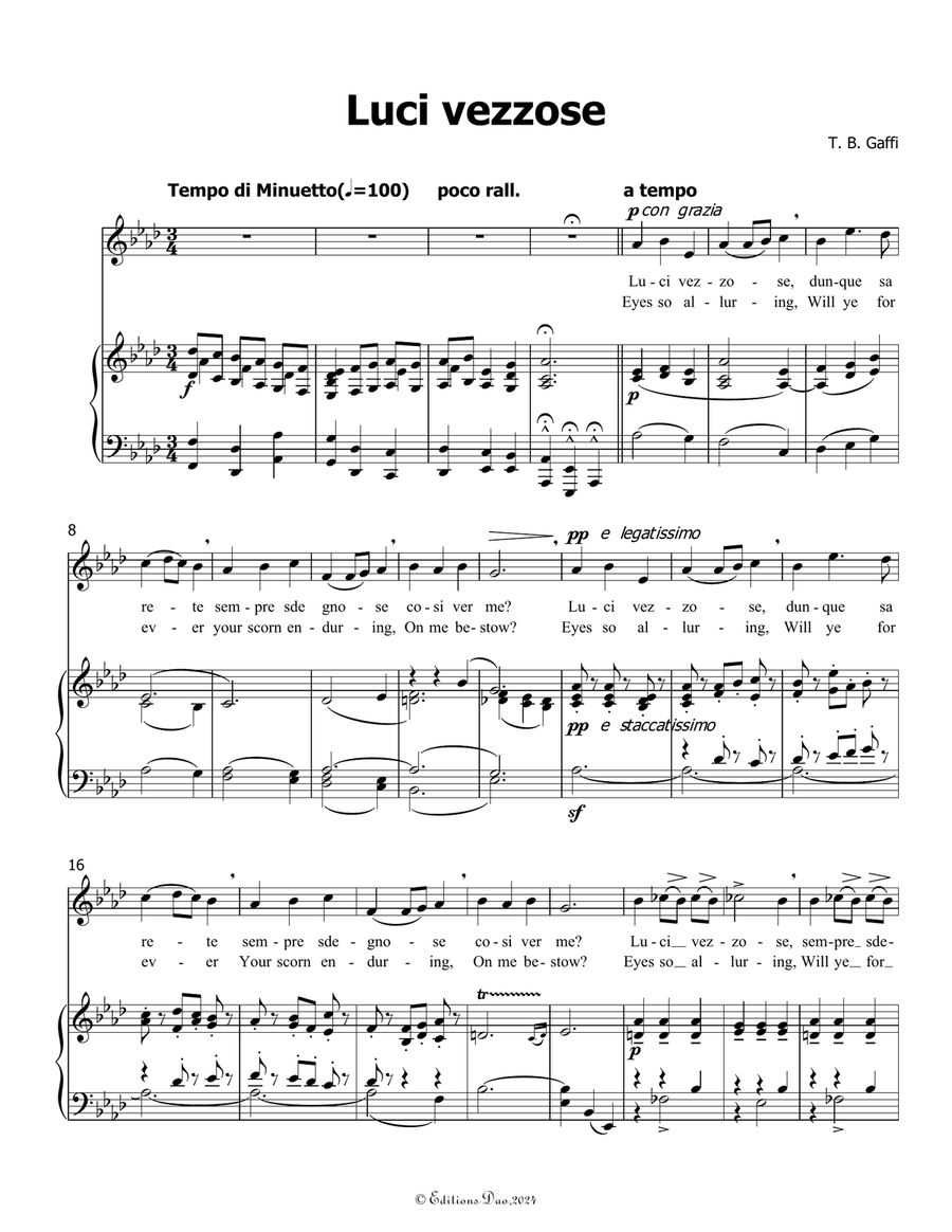 Luci vezzose, by Gaffi Tommaso Bernardo, in A flat Major Piano, Vocal scores gallery preview page 3