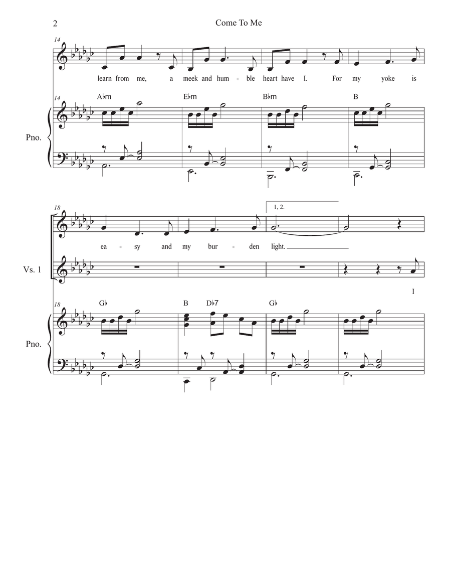 Come To Me (Vocal solo - (Low Key) Piano, Vocal scores gallery preview page 2