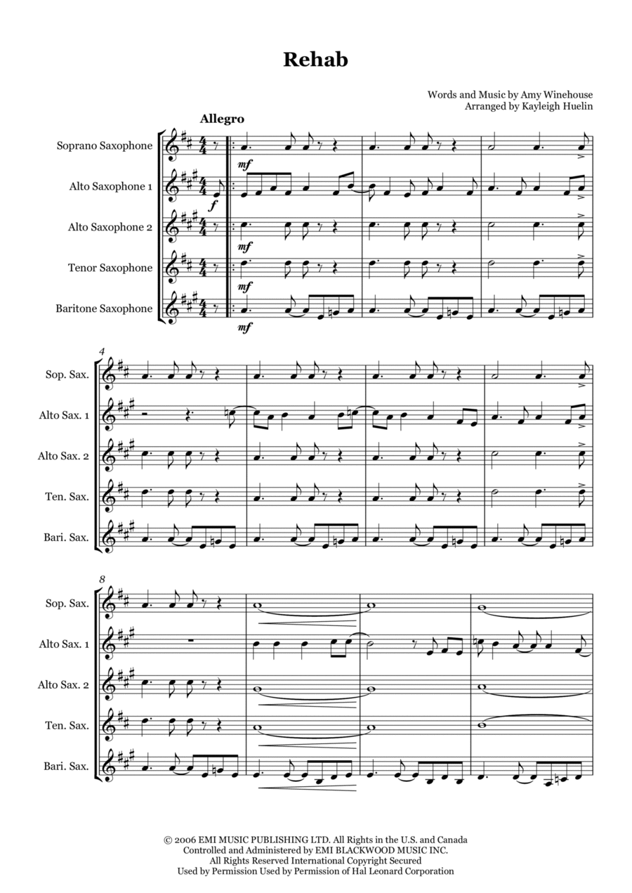 Rehab Saxophone Quintet scores gallery preview page 1
