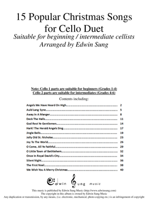 Book cover for 15 Popular Christmas Songs for Cello Duet (Suitable for beginning / intermediate cellists)