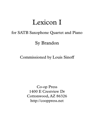 Book cover for Lexicon No. 1 for Saxophone Quartet and Piano