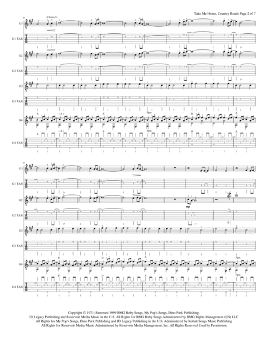 Take Me Home, Country Roads Guitar Ensemble scores gallery preview page 3