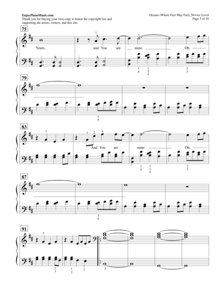 Oceans (Where Feet May Fail) by Hillsong United Piano Solo at Intermediate Level