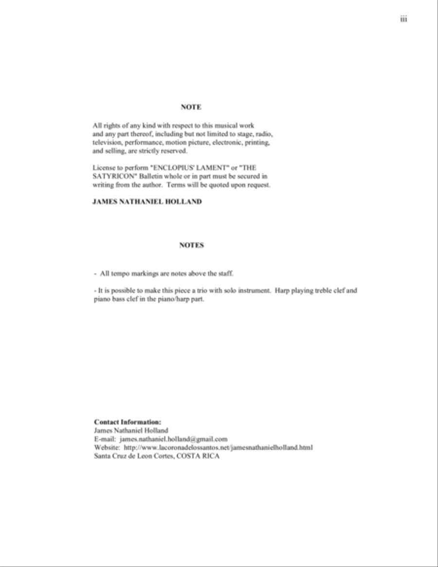 Enclopius Lament for Solo Bb Trumpet and Piano (or Harp) from The Satyricon Ballet Brass Ensemble scores gallery preview page 3