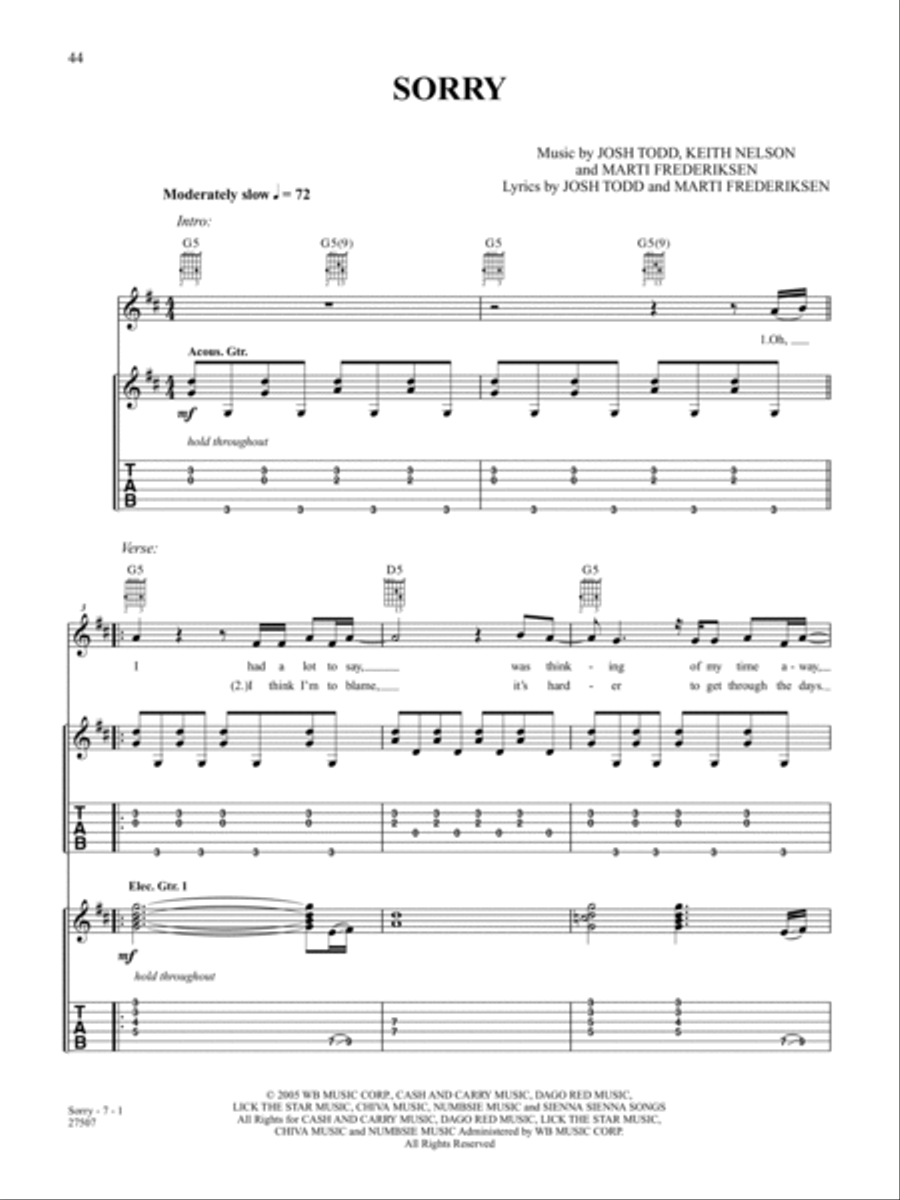 Sorry Guitar Tablature scores gallery preview page 1