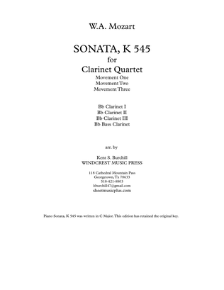 SONATA IN C, K 545 for Clarinet Quartet