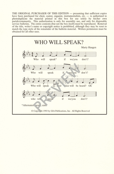 Who Will Speak? image number null