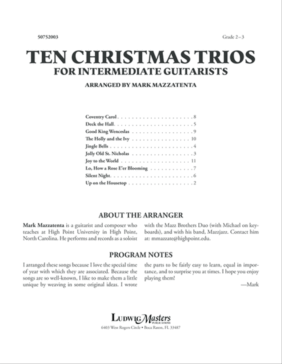 Ten Christmas Trios for Intermediate Guitarists Guitar Ensemble scores gallery preview page 1