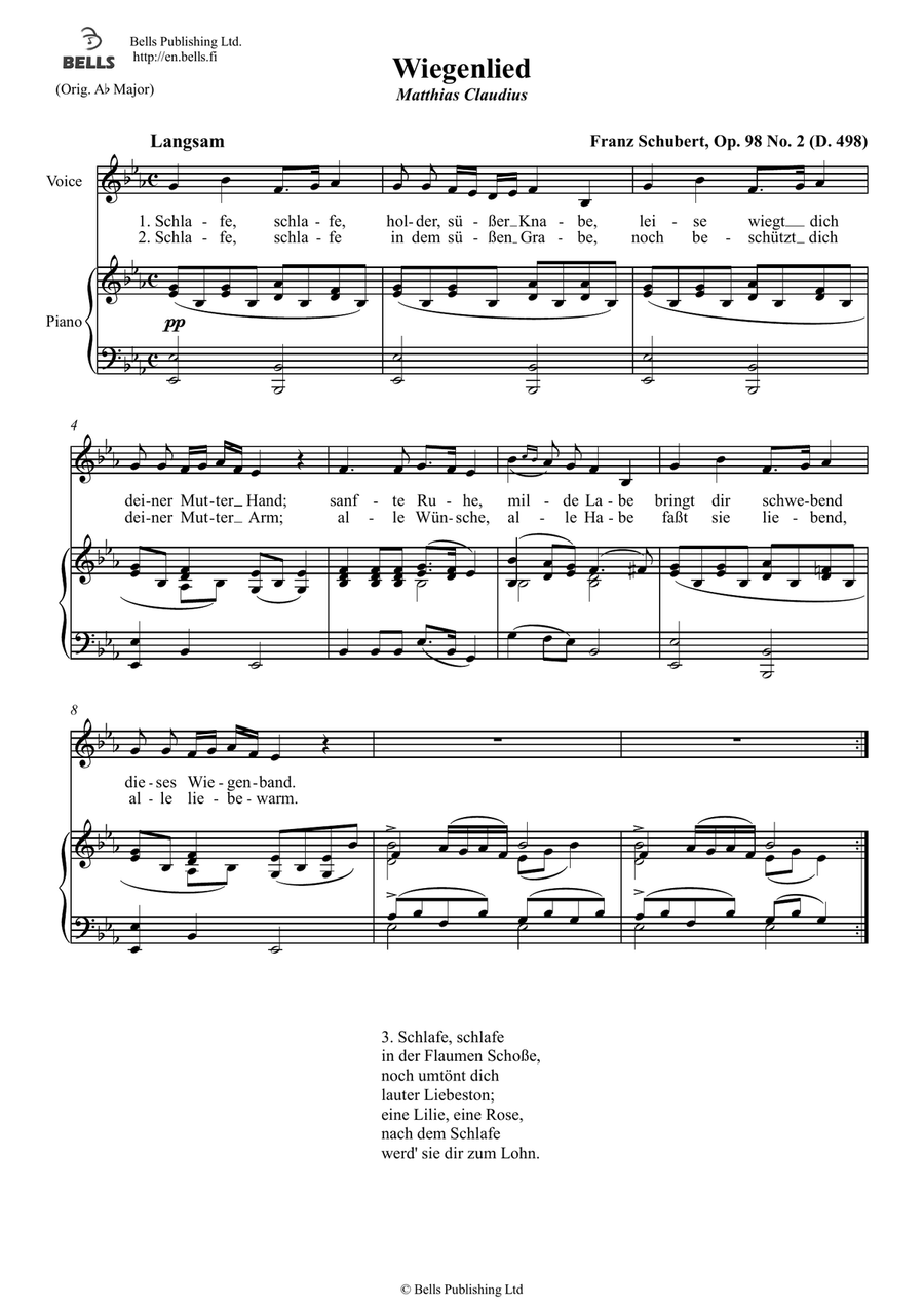 Wiegenlied, Op. 98 No. 2 (D. 498) (E-flat Major)