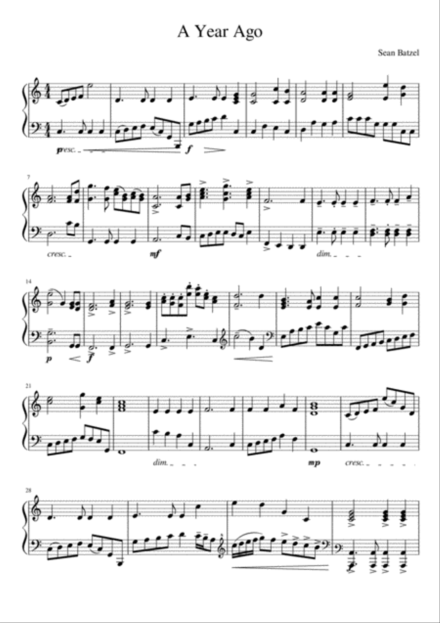 A Year Ago Piano Solo scores gallery preview page 1
