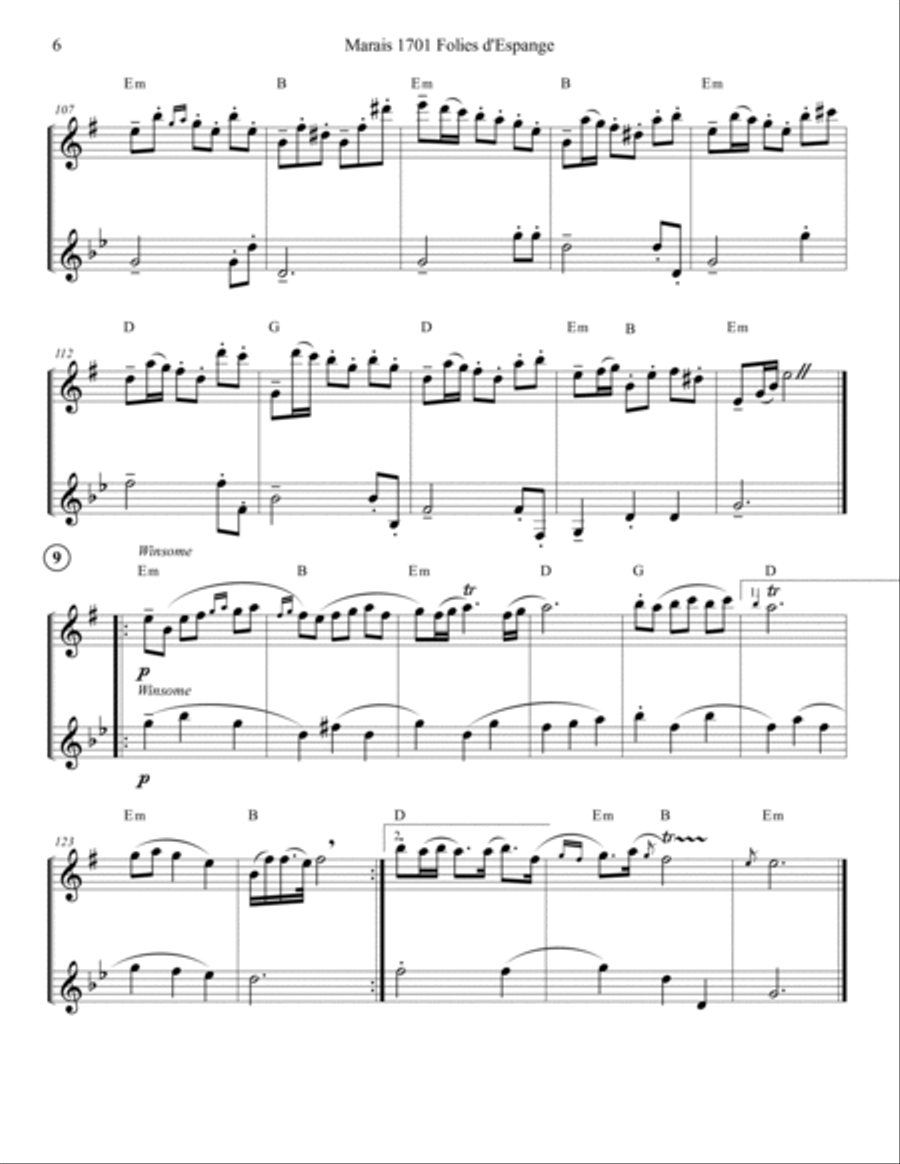 Marais 1701 Folies d'Espagne Flute and Clarinet Duet Score and Parts Woodwind Duet scores gallery preview page 6