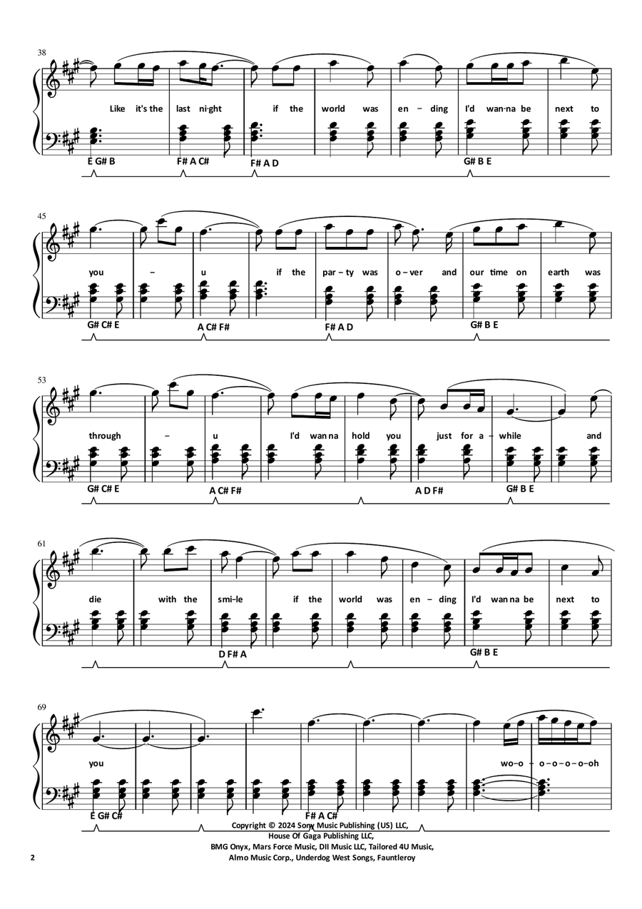 Die With A Smile Piano Solo scores gallery preview page 2