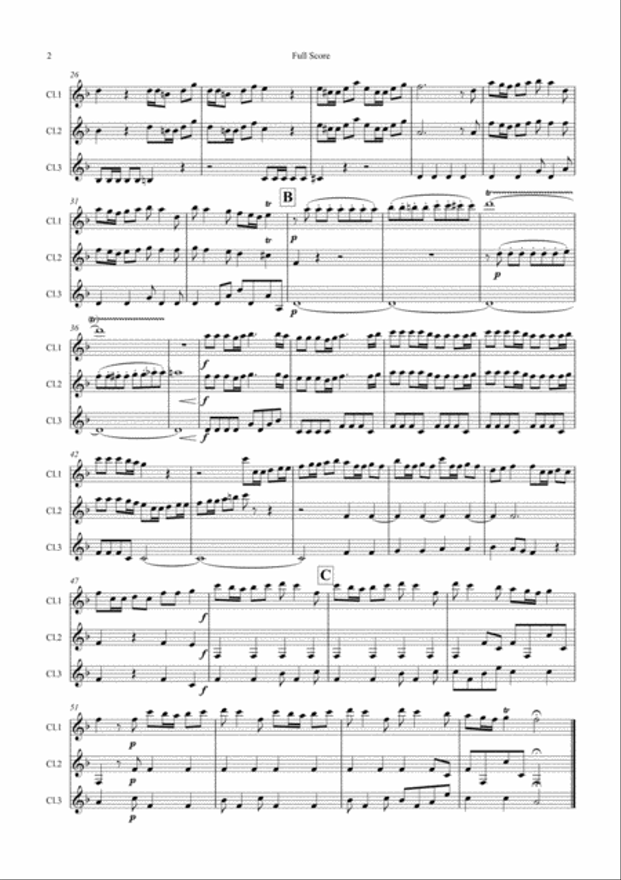 Vivaldi: The Four Seasons (Le quattro stagioni): A Suite of 4 Movements (easier and abridged) Clarinet Trio scores gallery preview page 2