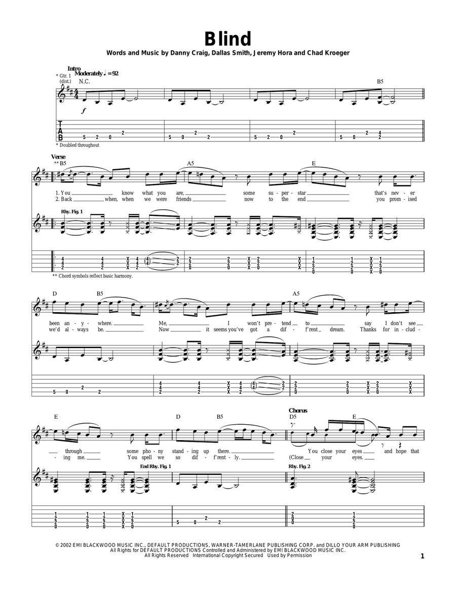 Blind Blind Guitar Tablature scores gallery preview page 1