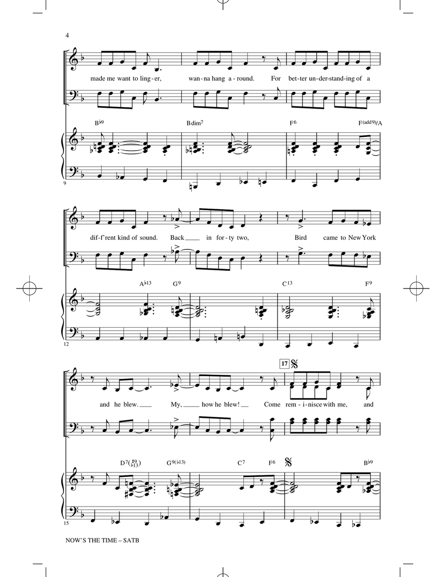 Now's The Time (arr. Kirby Shaw) 4-Part scores gallery preview page 2