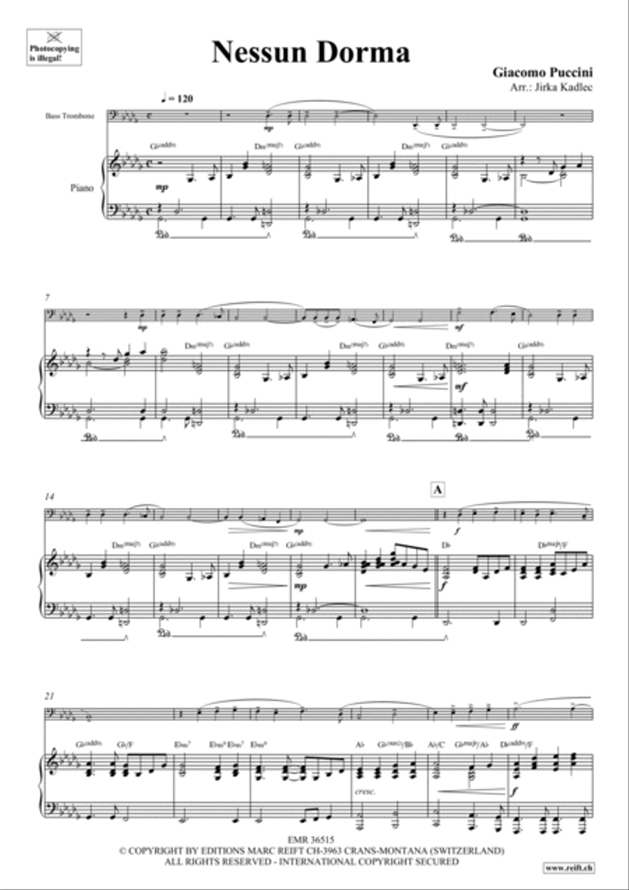 Nessun Dorma Trombone scores gallery preview page 3