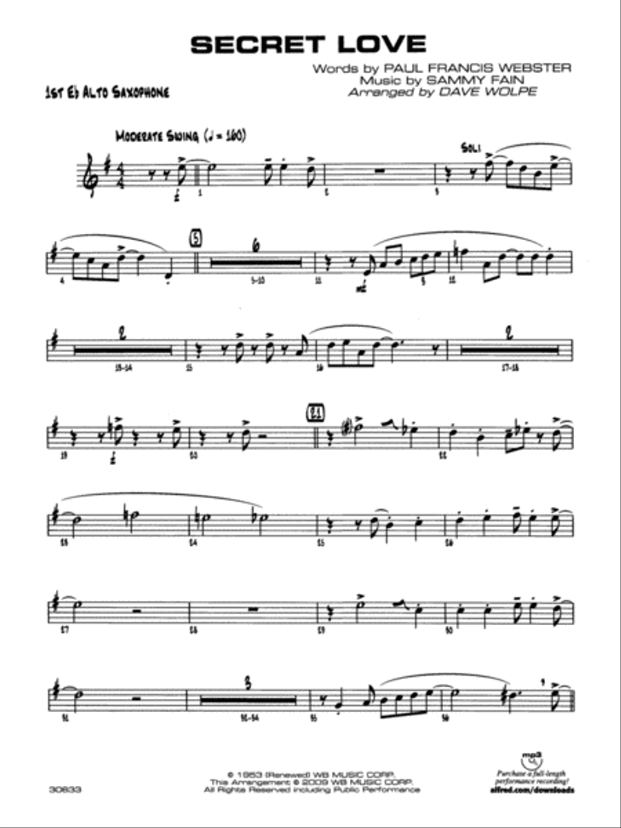 Secret Love: E-flat Alto Saxophone Jazz Ensemble scores gallery preview page 1