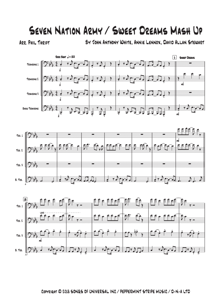 Seven Nation Army / Sweet Dreams Mash Up Brass Quartet scores gallery preview page 1
