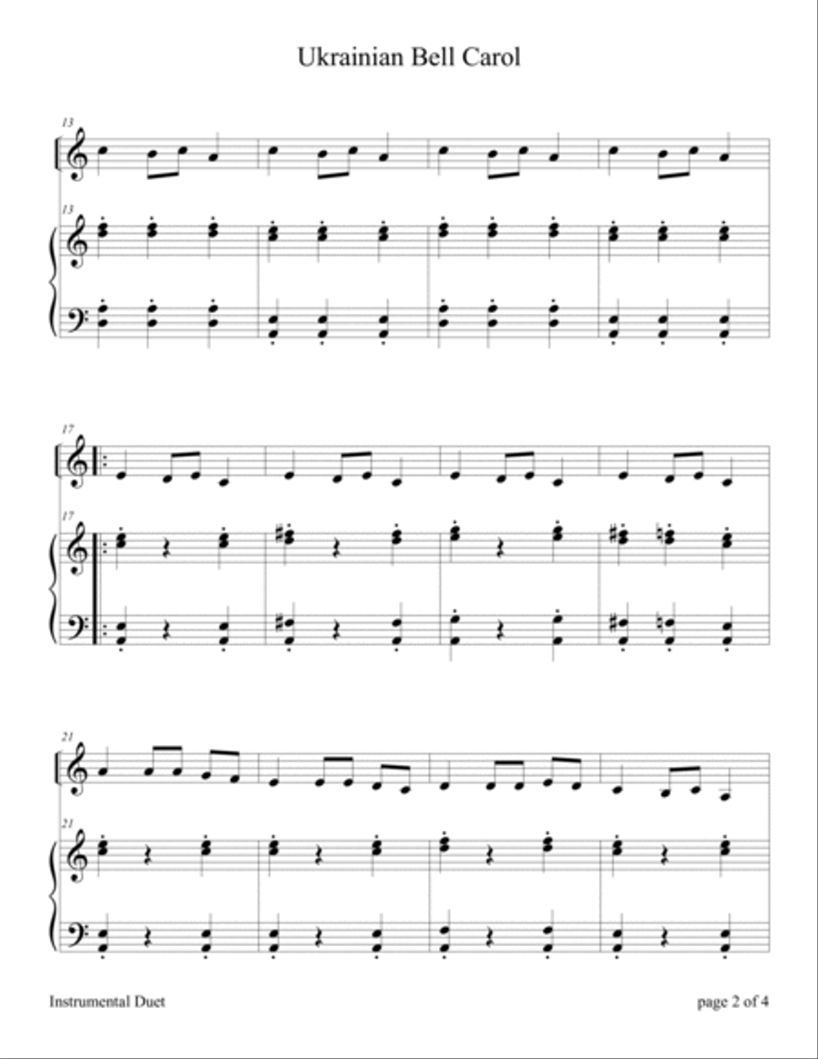 Ukrainian Bell Carol (Easy Bowed Psaltery Solo with Piano Accompaniment) Zither scores gallery preview page 5
