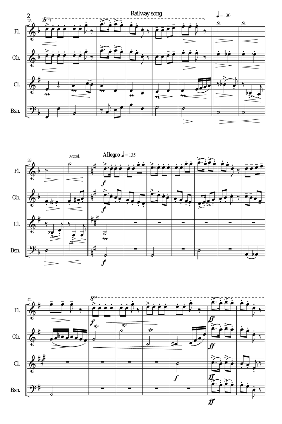 Railway Song (Auf de schwäb'sche Eisebahne) for wind quartet Woodwind Quartet scores gallery preview page 2