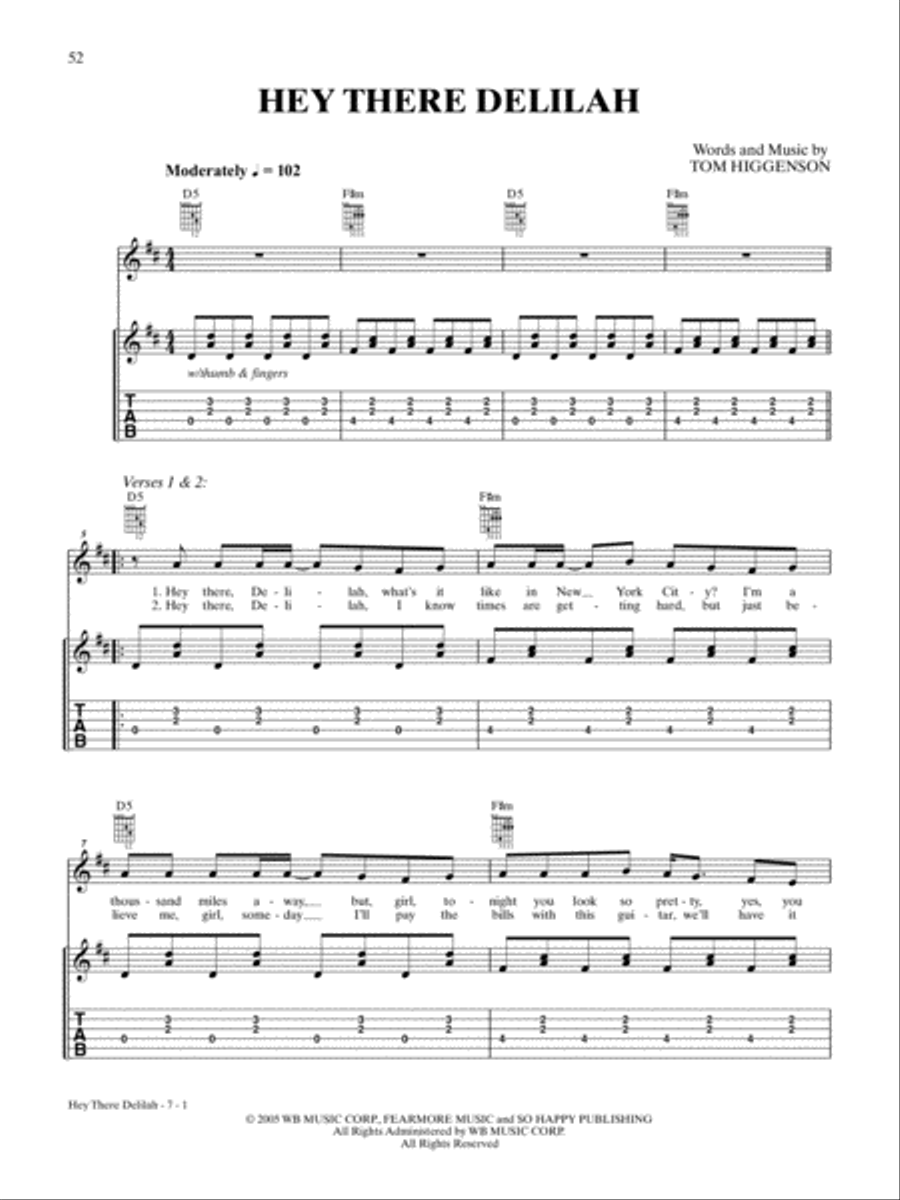 Hey There Delilah Guitar Tablature scores gallery preview page 1