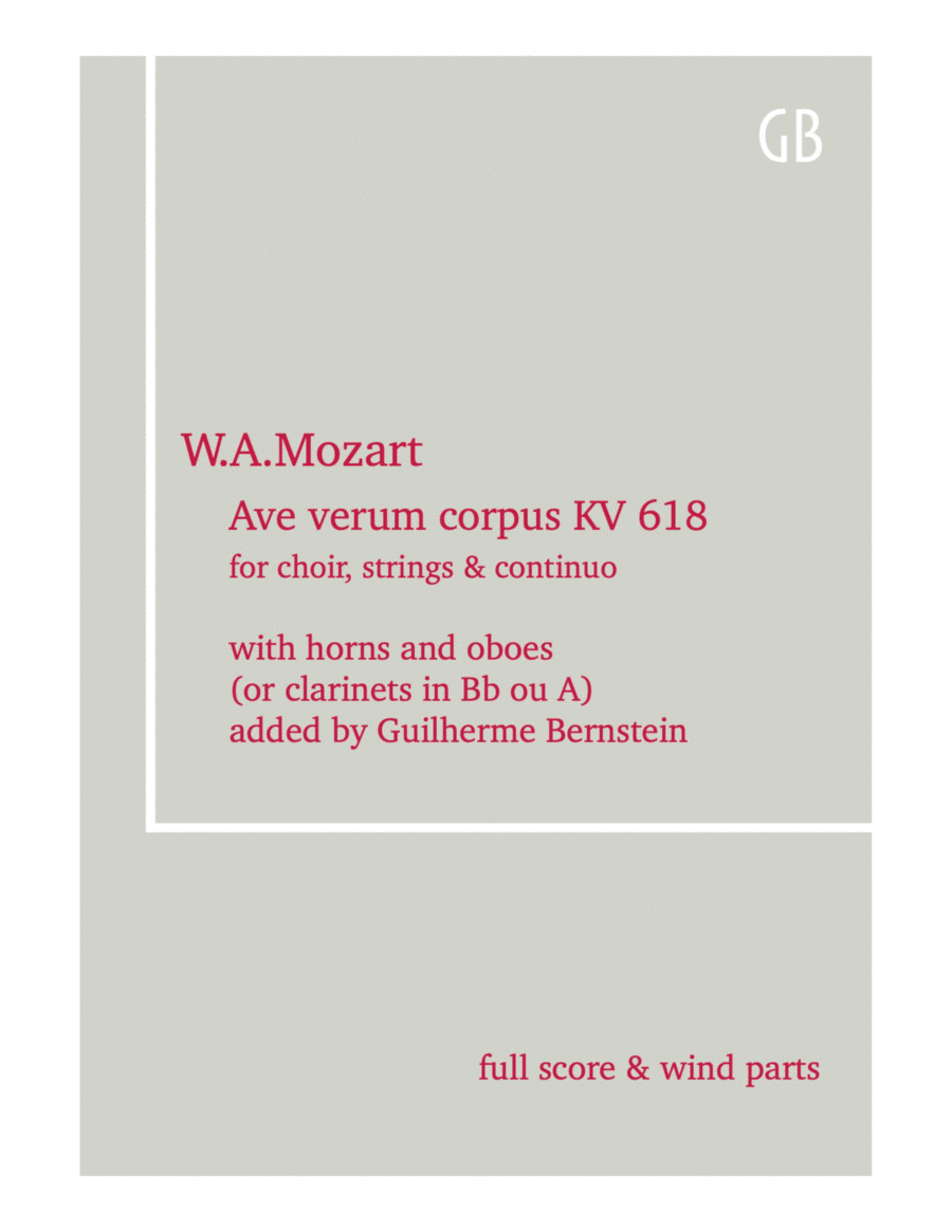 Mozart: Ave verum corpus - with added parts for horns and oboes/clarinets with full score 4-Part scores gallery preview page 1