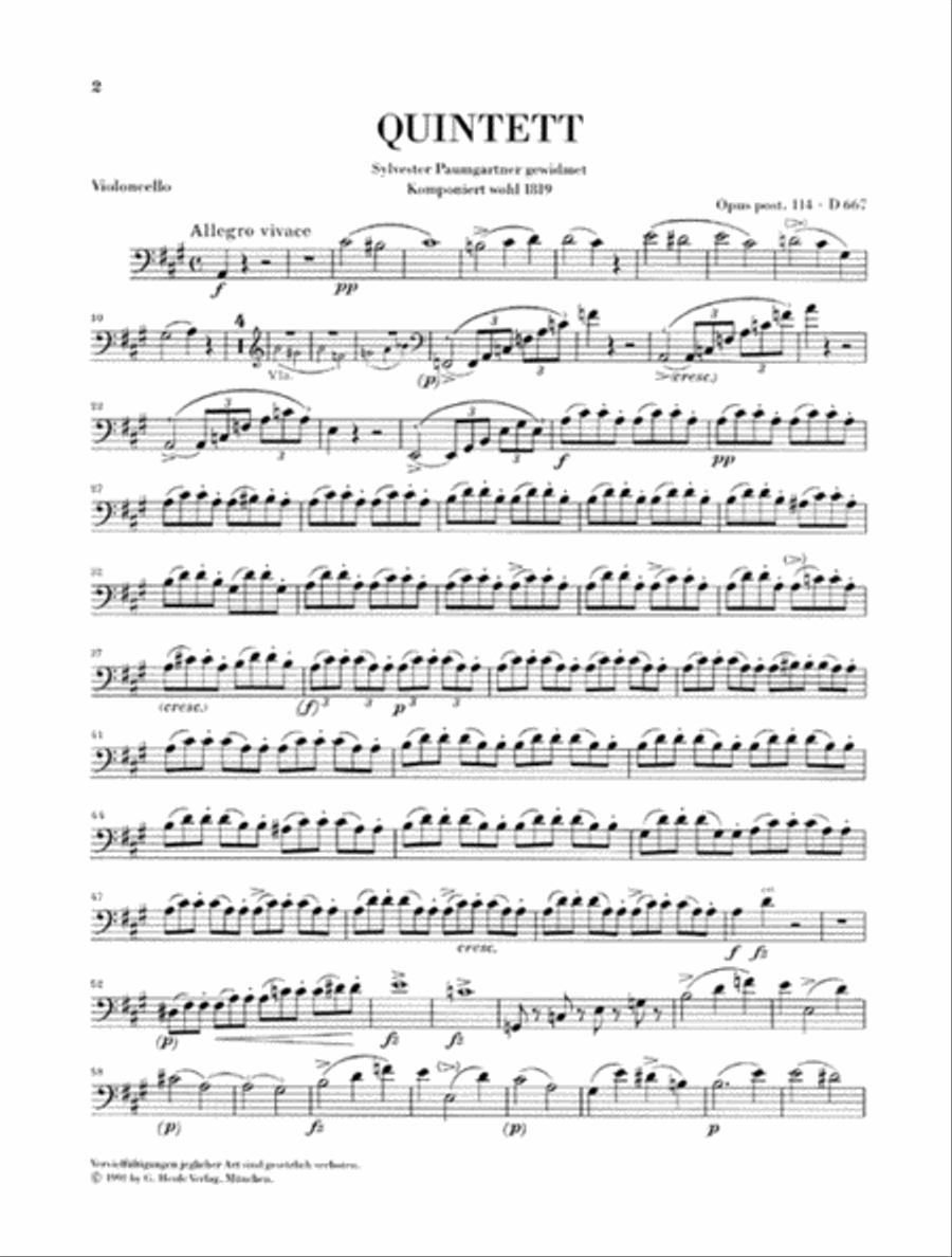Quintet A Major Op. Posth. 114 D 667 “The Trout” Cello scores gallery preview page 4