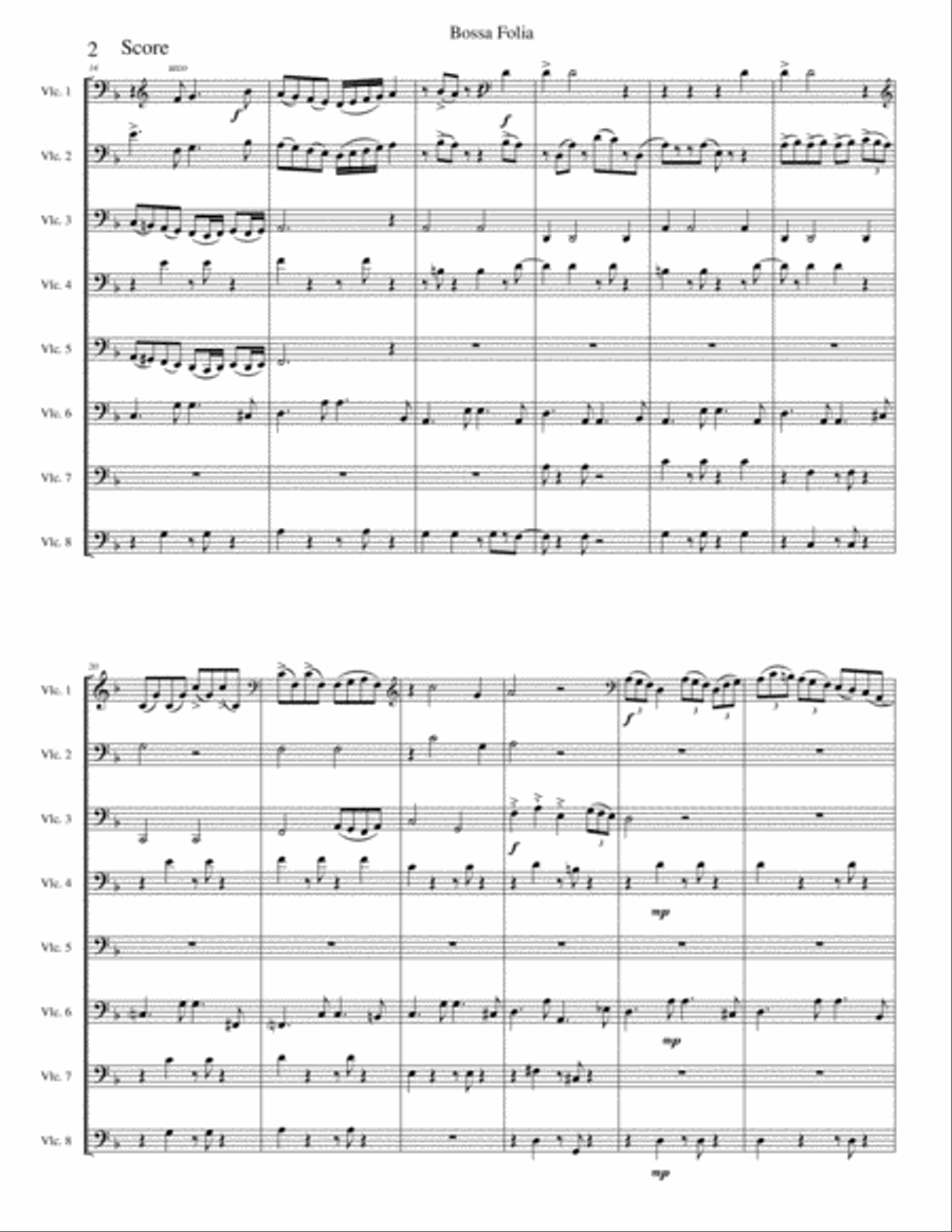 La Folia Bossa Nova for 8 cellos La Folia Bossa Nova for 8 cellos Cello Solo scores gallery preview page 2